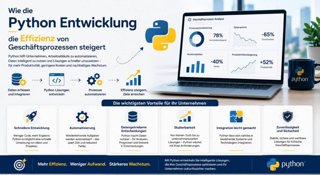 Wie die Python Entwicklung die Effizienz von Geschäftsprozessen steigert durch Automatisierung, Datenanalyse und intelligente Unternehmenslösungen